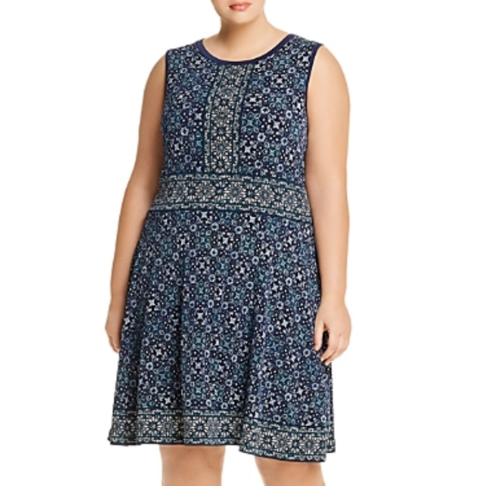 MICHAEL Michael Kors Enchanted Sleeveless Border Dress True Navy/Sea Green 1X